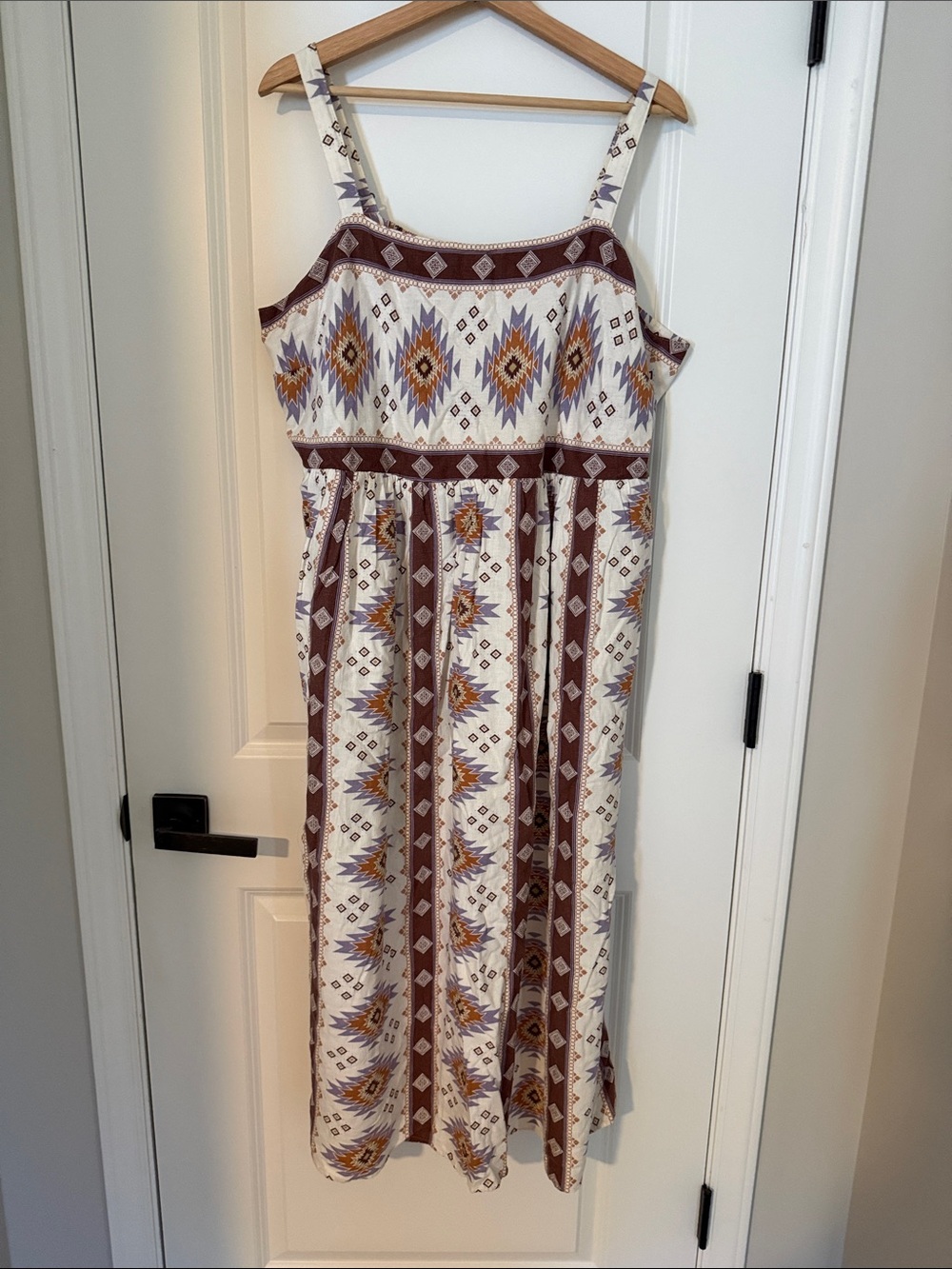 Boho Printed Spaghetti-Strap Maxi Dress in Cream and Brown
